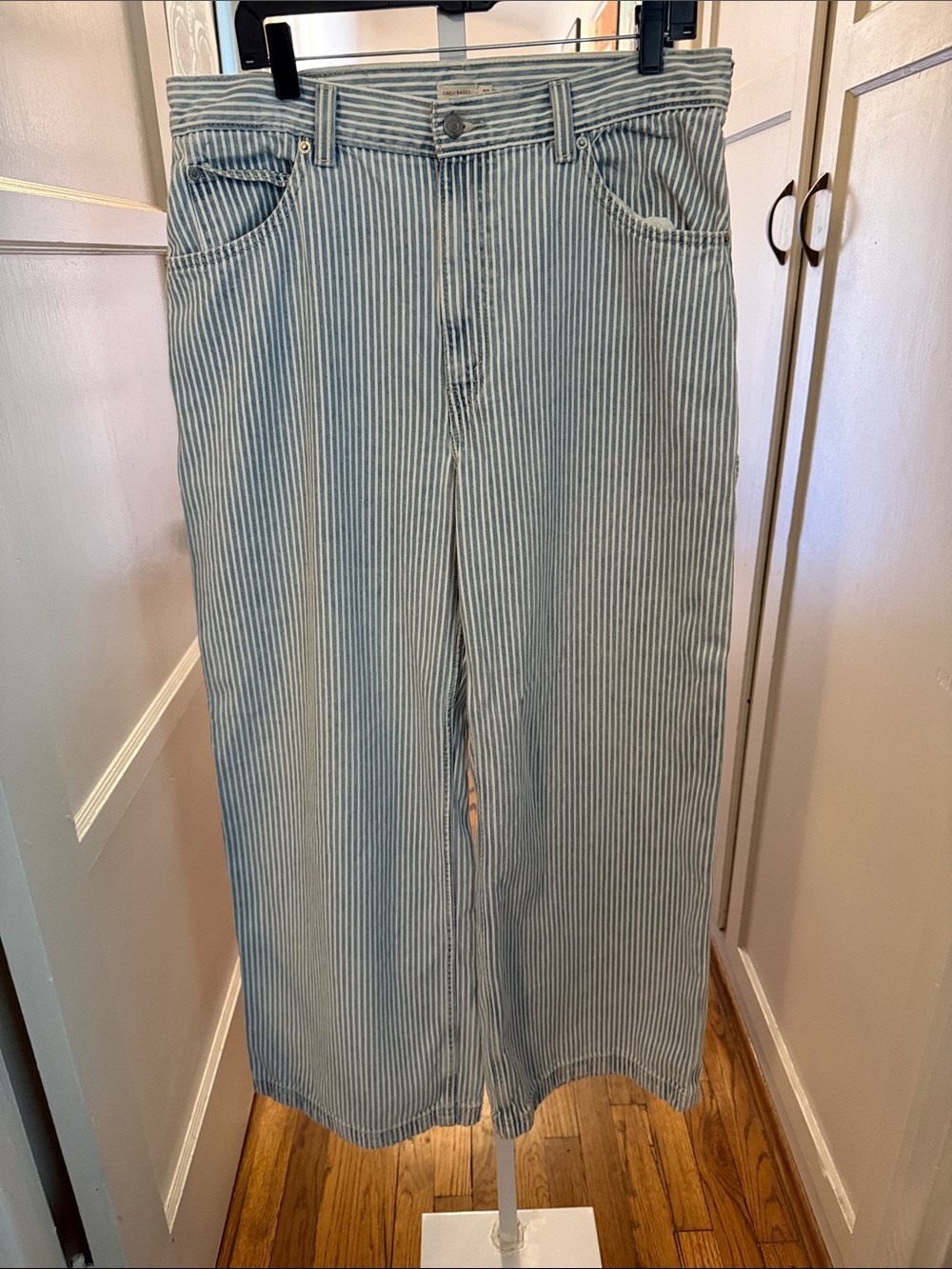 Levi's Blue and White Striped Wide Leg Jeans Cinch Baggy